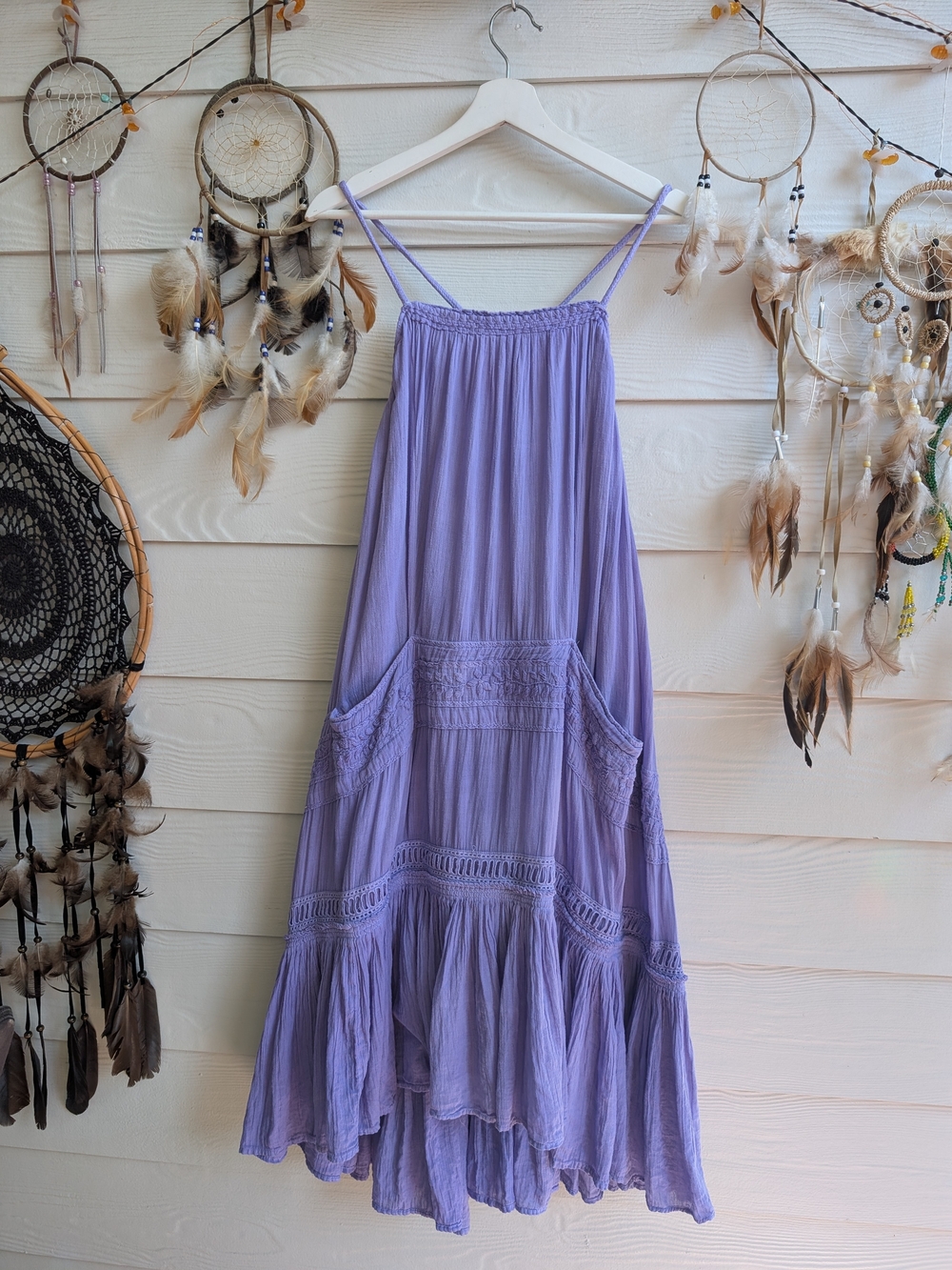 Free People Lavender Lilac Boho Midi Dress with Spaghetti Straps